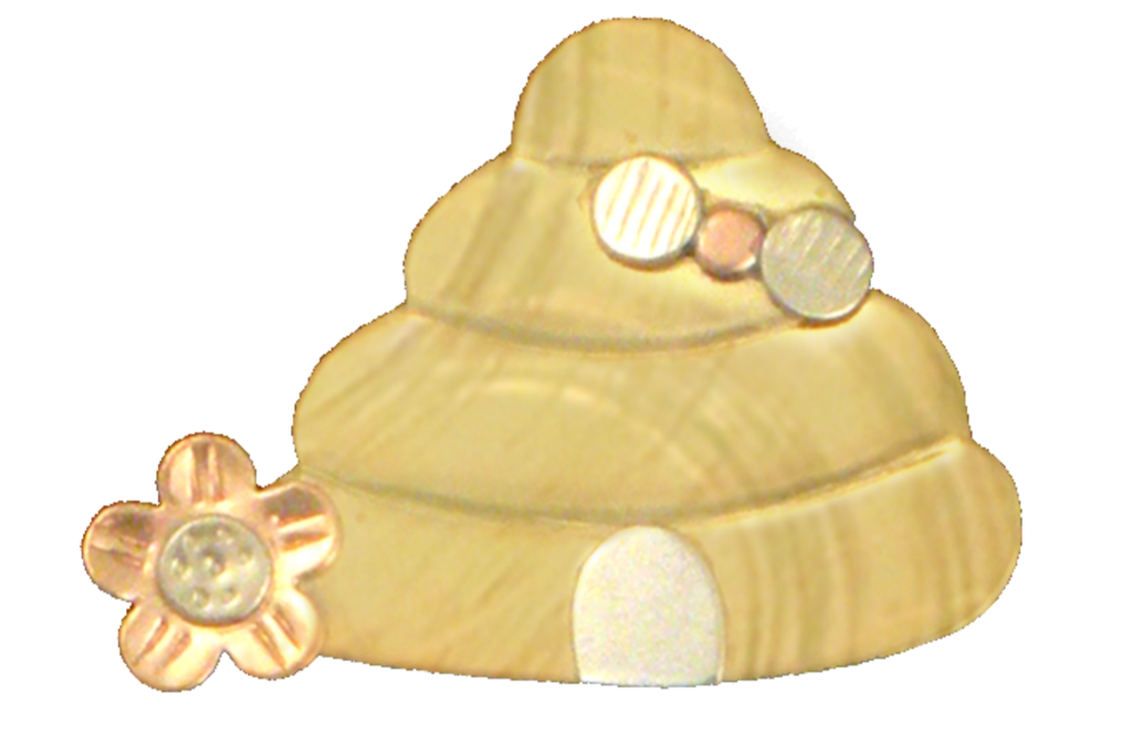 beehive designed needle nanny to hold needles made of brass, copper, nickel with a tiny bee and flower on the hive