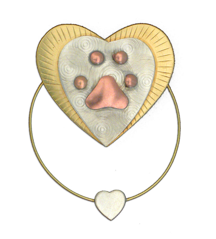 Heart-shaped bookmark with paw print designed to clip over the page bookart bookmark