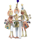 Girlfriends/Best Friends handcrafted gift ornament with 3 girls celebrating in party hats, mixed metals, beads, hang hook