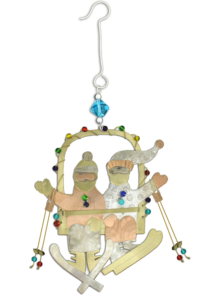 2 people in a ski lift handmade ornament