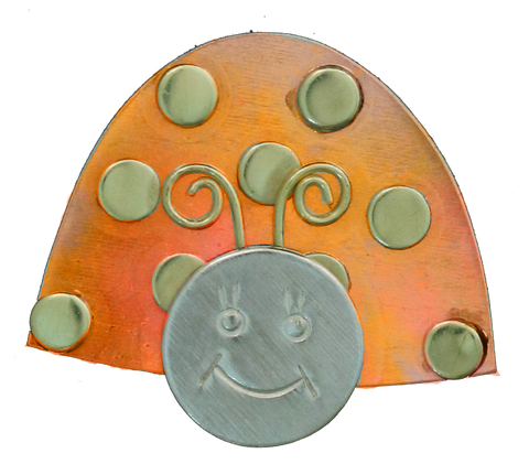 Puffin Ladybug design needle nanny in copper with brass dots by Art & SoulWorks 
