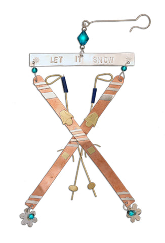 Let It Snow Skis  - Handmade Ornament