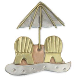 Metallic beach scene charm with two chairs and an umbrella 