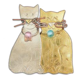 Cute Kitty cats side by side gold and silver color art charm