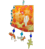 gift ornament handcrafted in the shape of Arizona in patina copper with roadrunner, gecko charms, turquoise beads and hang tag for decorating trees, baskets and gifts 