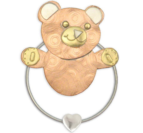 Cute teddy bear-shaped bookmark made of recycled copper, brass that clips over the page