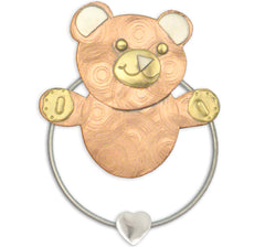 Cute teddy bear-shaped bookmark made of recycled copper, brass that clips over the page
