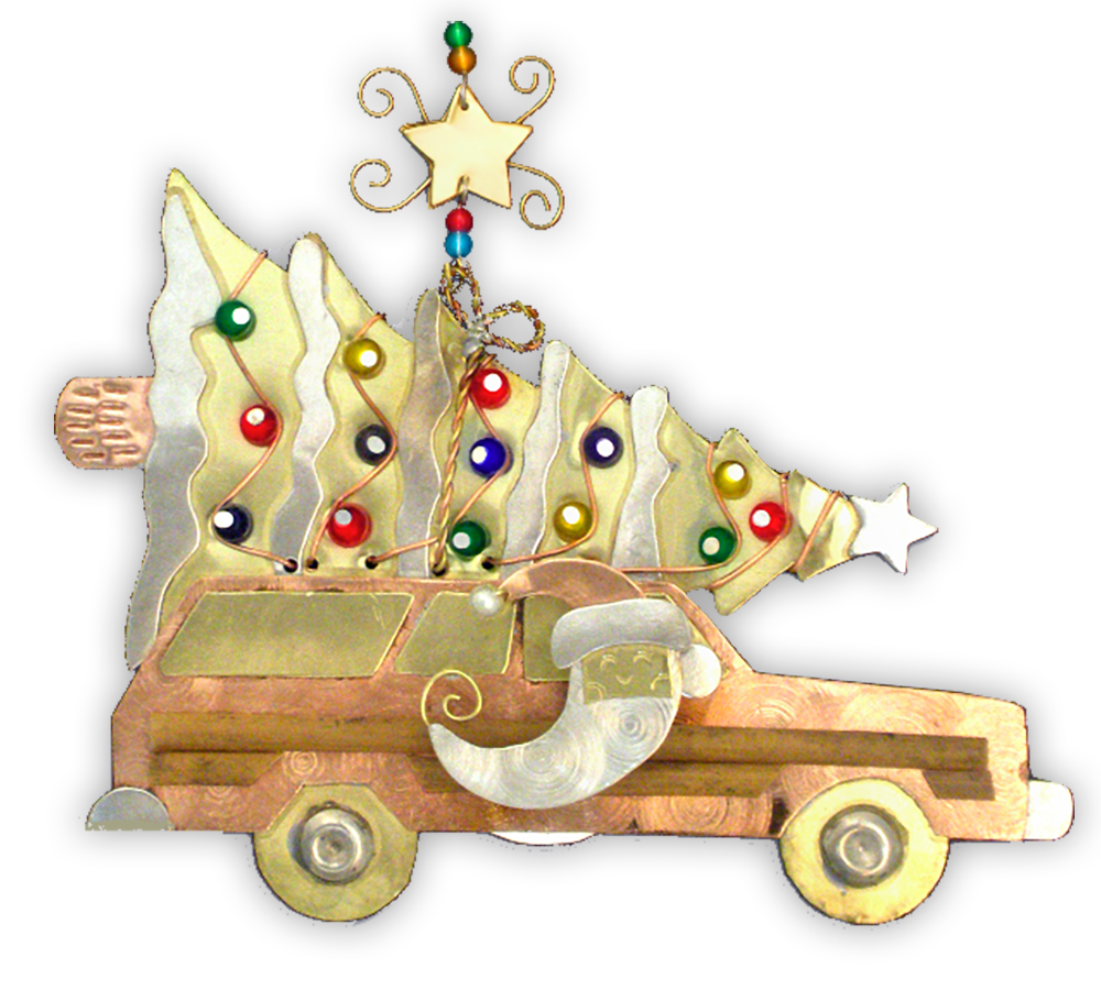 Woody Santa Wagon - Handmade Ornament