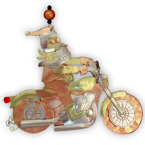 Santa Motorcycle - Handmade Ornament