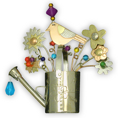 Gardening Water Can & Bird - Handmade Ornament
