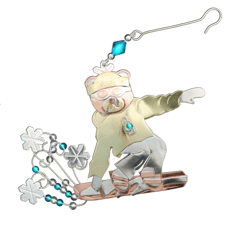 Snowboarding  Bear- Handmade Gift Ornament