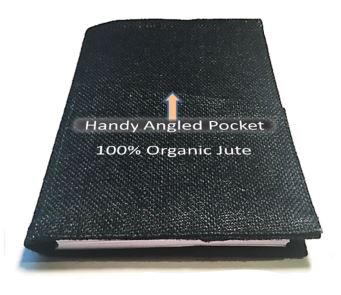 Organic Jute Book Cover with Angled Pocket - hold phone, glassed pencils pens